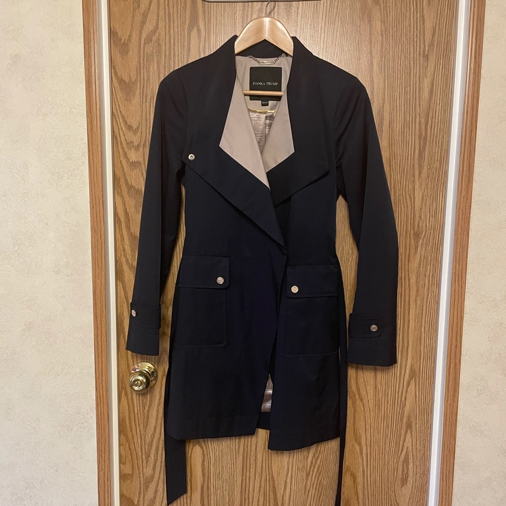 Women’s Navy Blue Ivanka Trump Belted Trench Coat